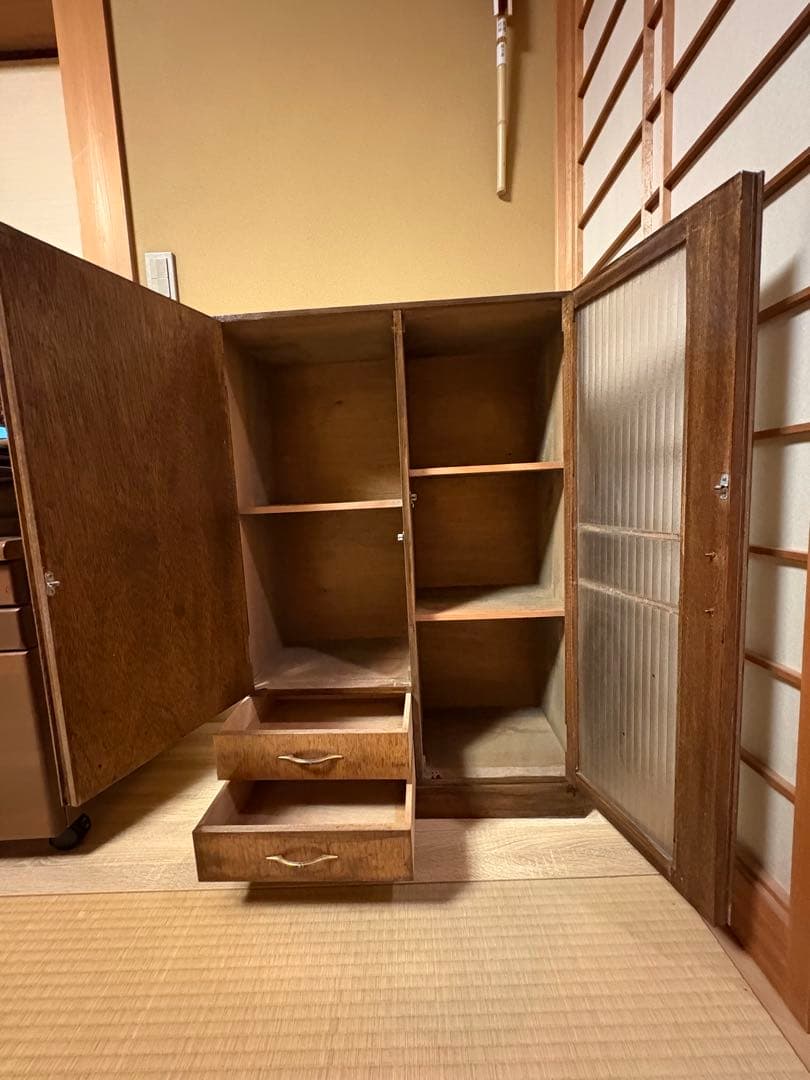 昭和レトロ　書棚　ガラス　キャビネット