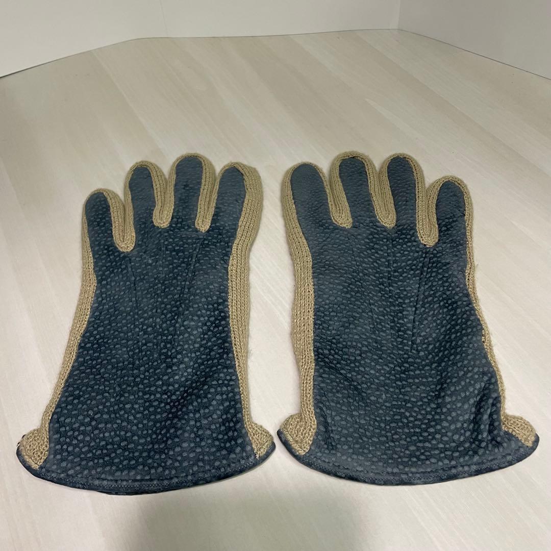 美品☆アルポ☆手袋☆ブルー☆カピバラレザー☆カシミヤ☆
