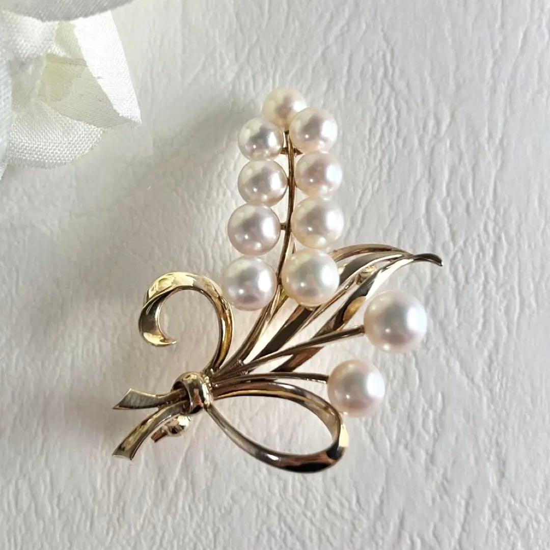 ☆美品☆ミキモト　K14 パール　ブローチ　花束デザイン　皇室御用達ブランド