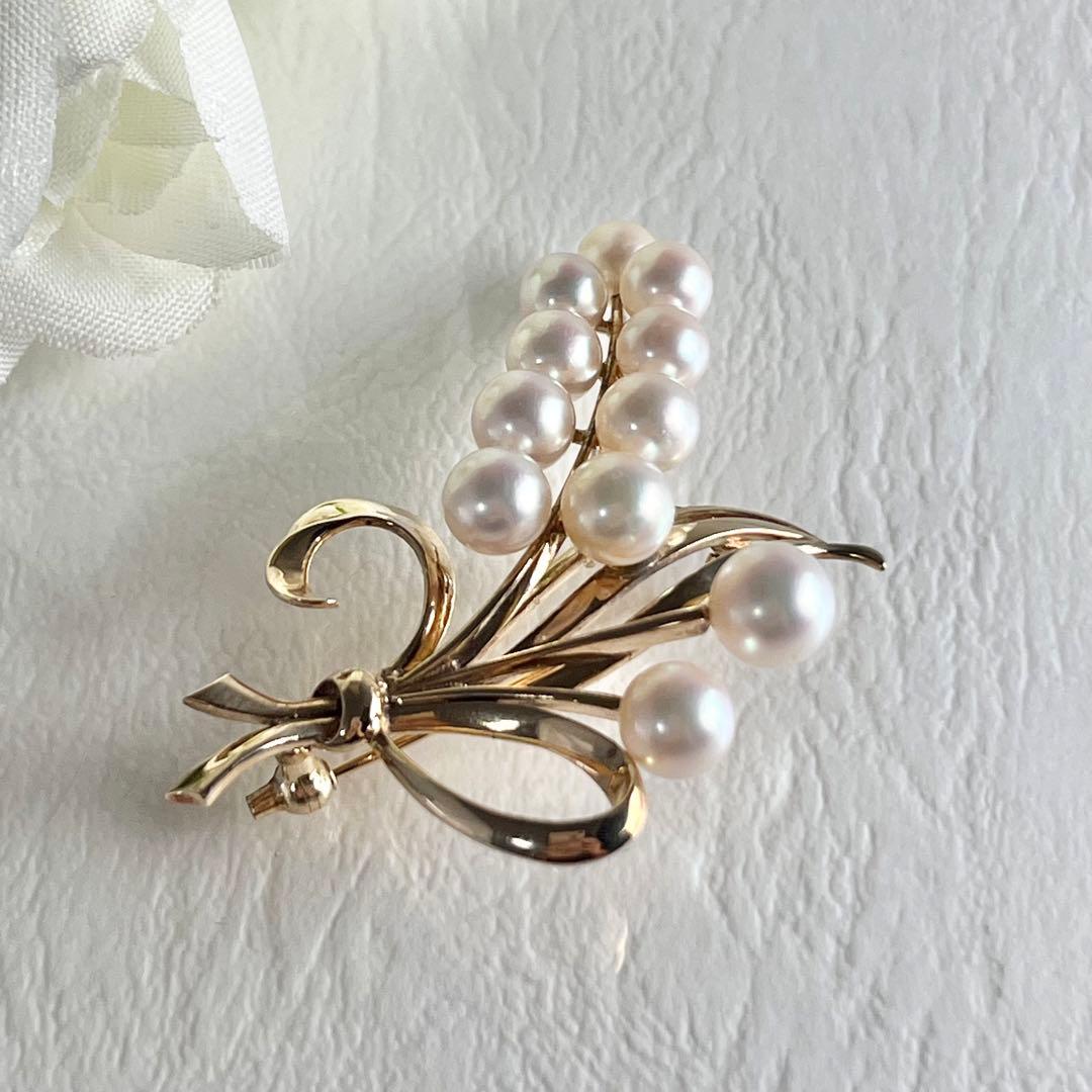 ☆美品☆ミキモト　K14 パール　ブローチ　花束デザイン　皇室御用達ブランド