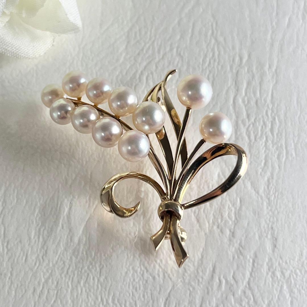 ☆美品☆ミキモト　K14 パール　ブローチ　花束デザイン　皇室御用達ブランド
