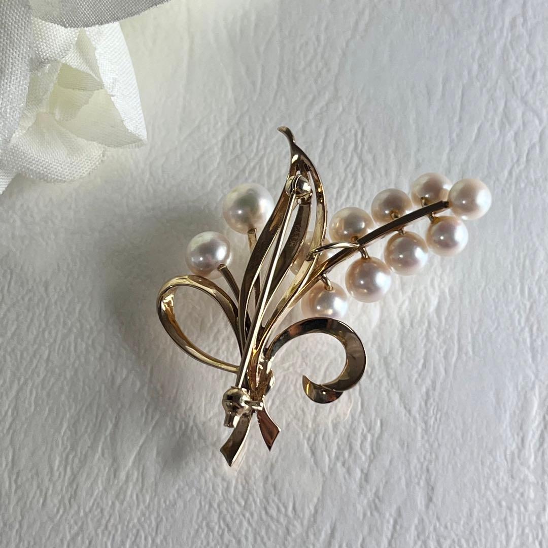 ☆美品☆ミキモト　K14 パール　ブローチ　花束デザイン　皇室御用達ブランド