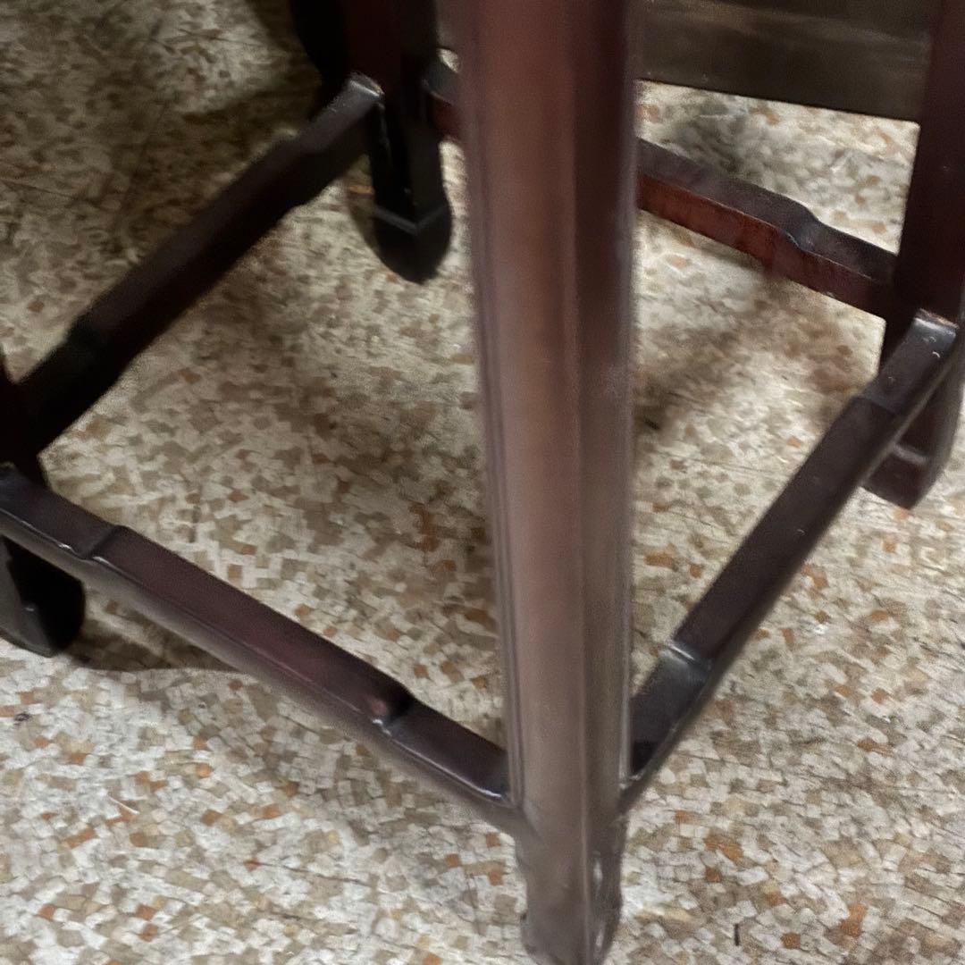 中国美術 古唐木造 透彫花台 如意巻足 正方高卓 盆栽台 香炉台 紫檀黄花梨