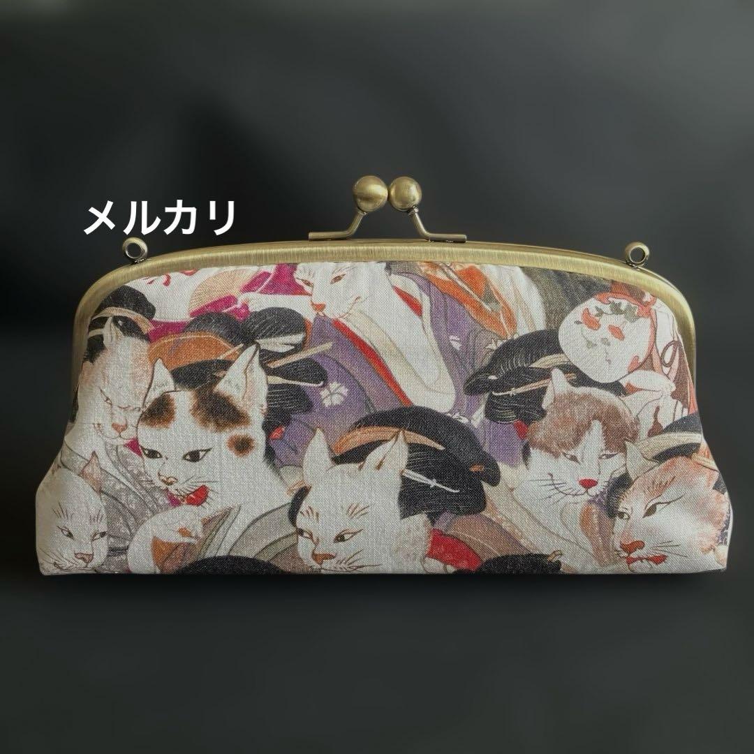 妖怪猫　ハンドメイド　親子がま口長財布　和柄