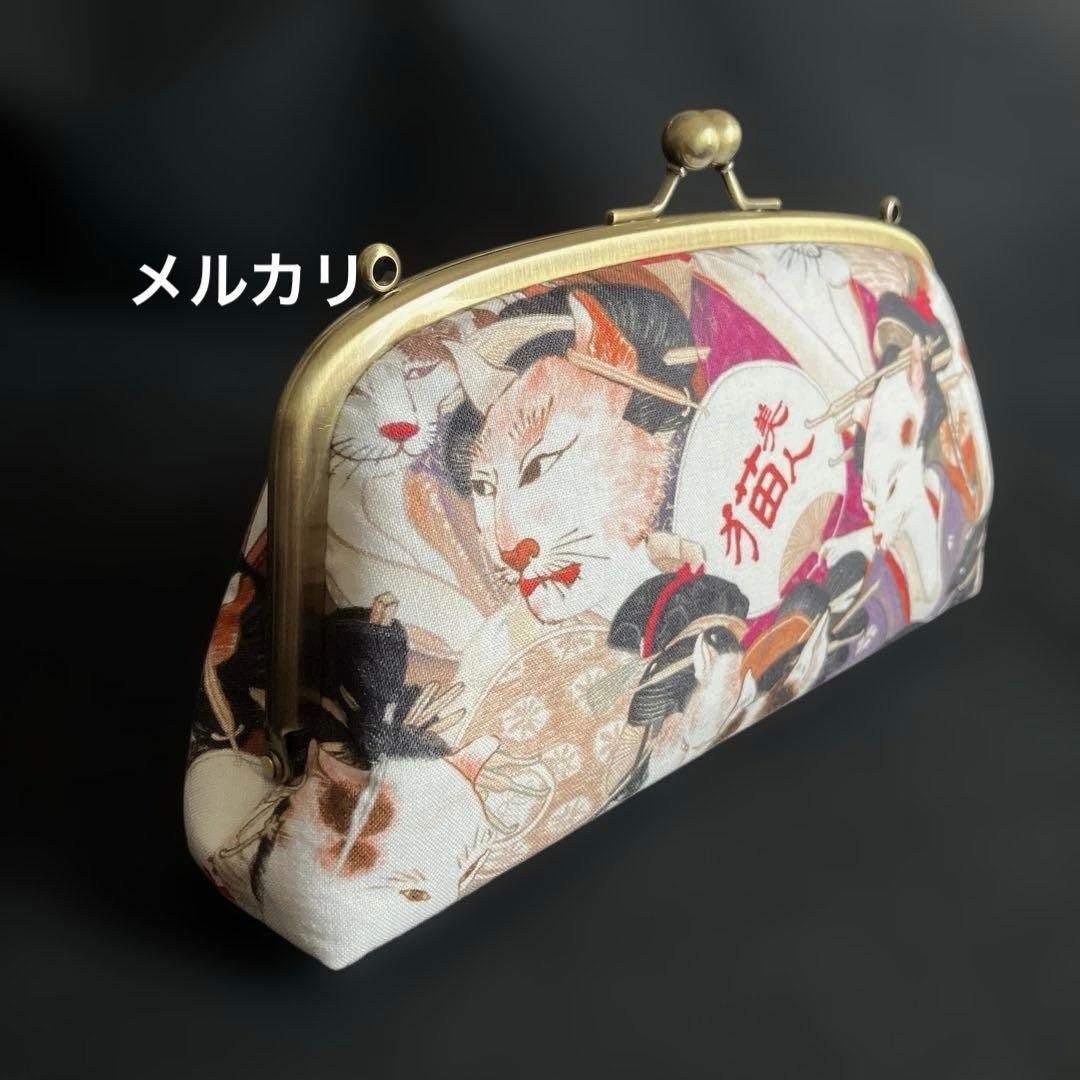 妖怪猫　ハンドメイド　親子がま口長財布　和柄