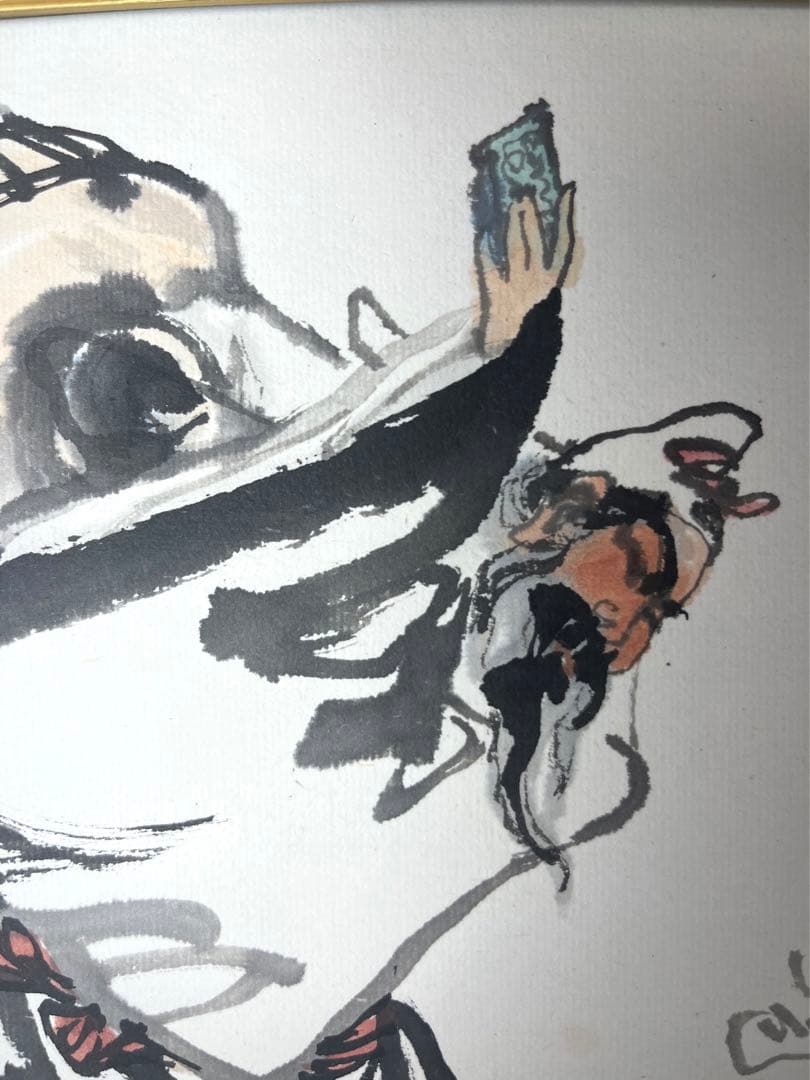 中国画　色紙　額　額縁　美術品　絵画　書道　アンテイーク　画額　在銘　肉筆