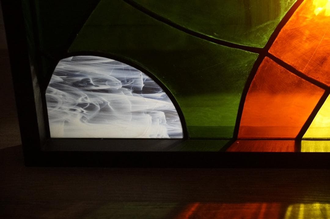 大型　ヴィンテージ　ステンドグラス　アンティークパネル 84.5×81