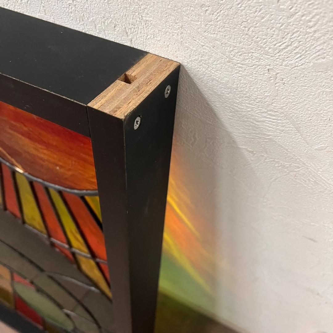 大型　ヴィンテージ　ステンドグラス　アンティークパネル 84.5×81