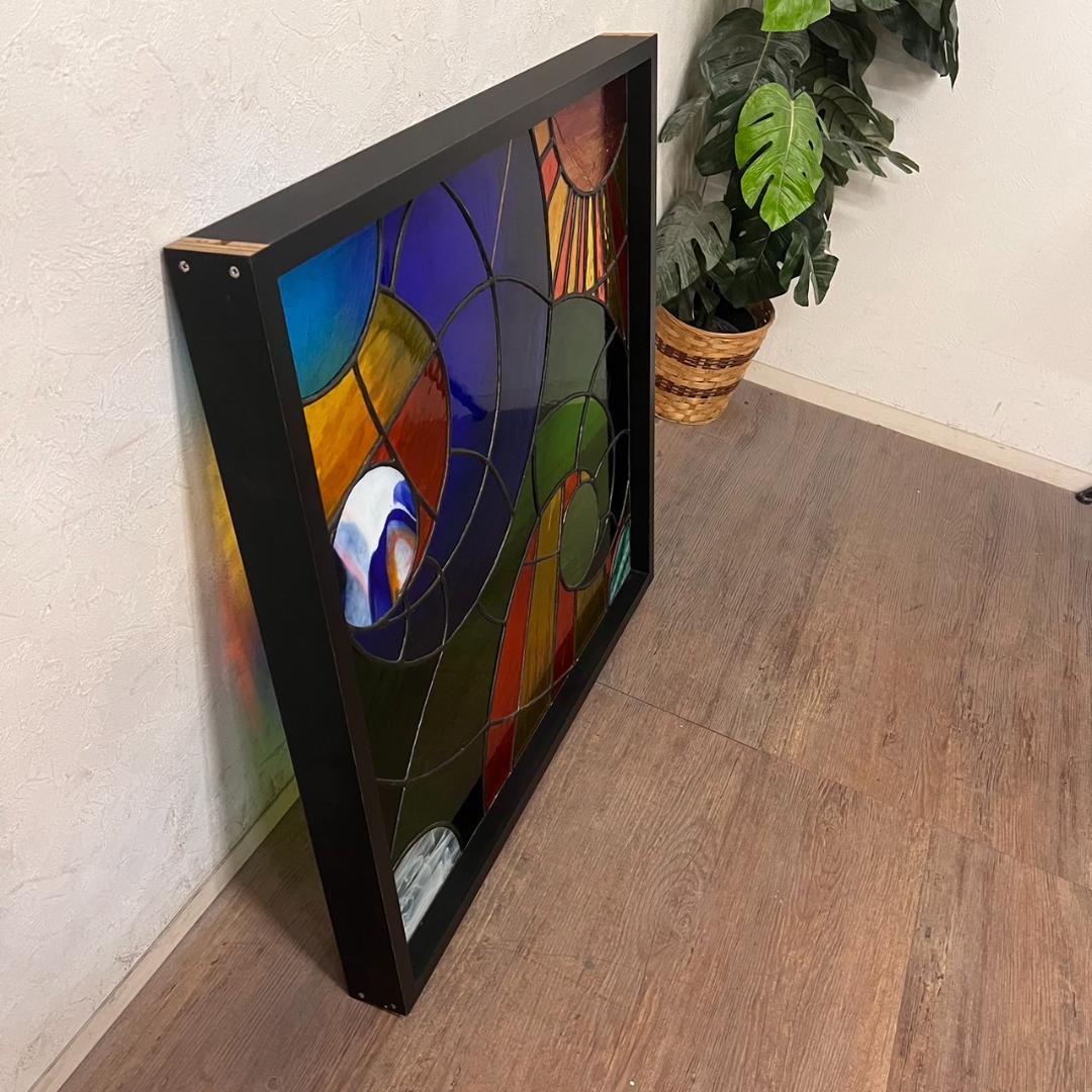 大型　ヴィンテージ　ステンドグラス　アンティークパネル 84.5×81