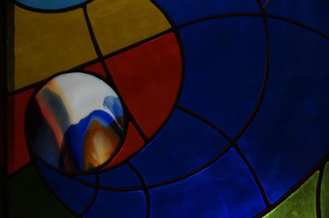 大型　ヴィンテージ　ステンドグラス　アンティークパネル 84.5×81