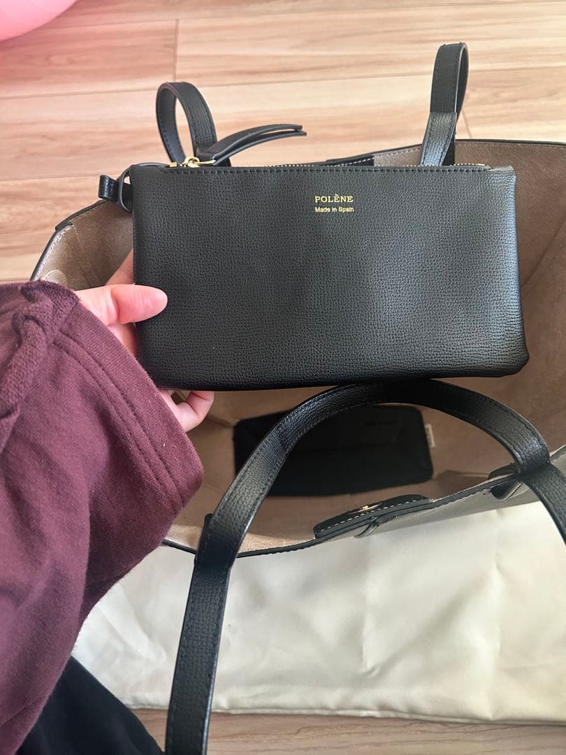 POLÈNE Cyme mini黒 レザーバッグ ポーチ付き