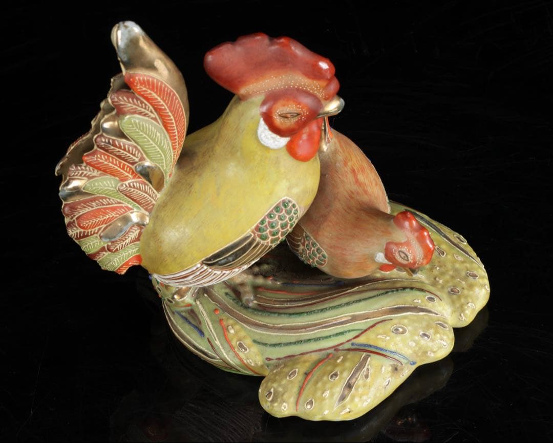 九谷焼 色絵金彩 酉 置物 木箱付 鶏 鳥 縁起物 吉祥 開運 古美術品 骨董品