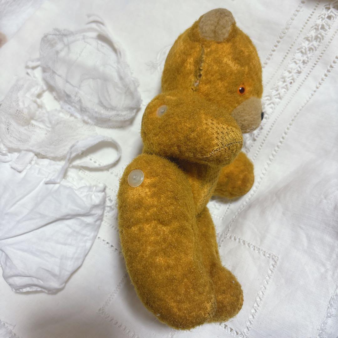 DDRベア 古い子　アンティークベア　アンティークテディベア　ボネ襟パンツ付き