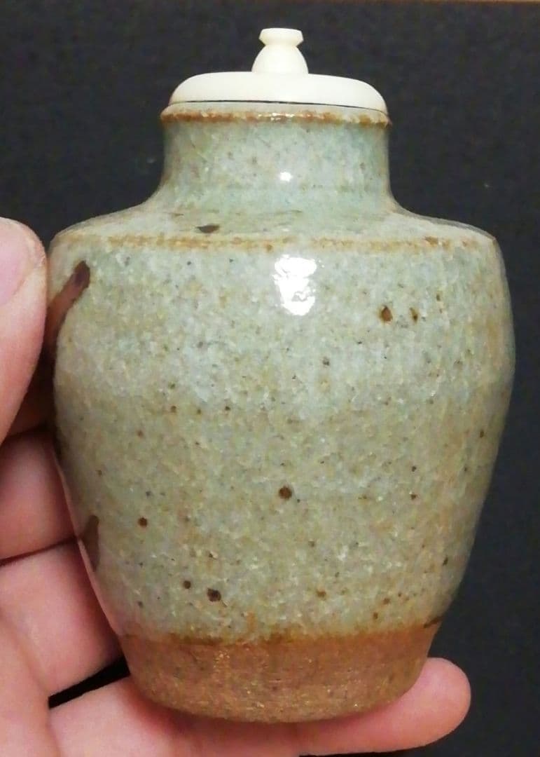 内山仙鶴作　唐津焼　絵唐津　茶入　共箱　仕服付　茶道具