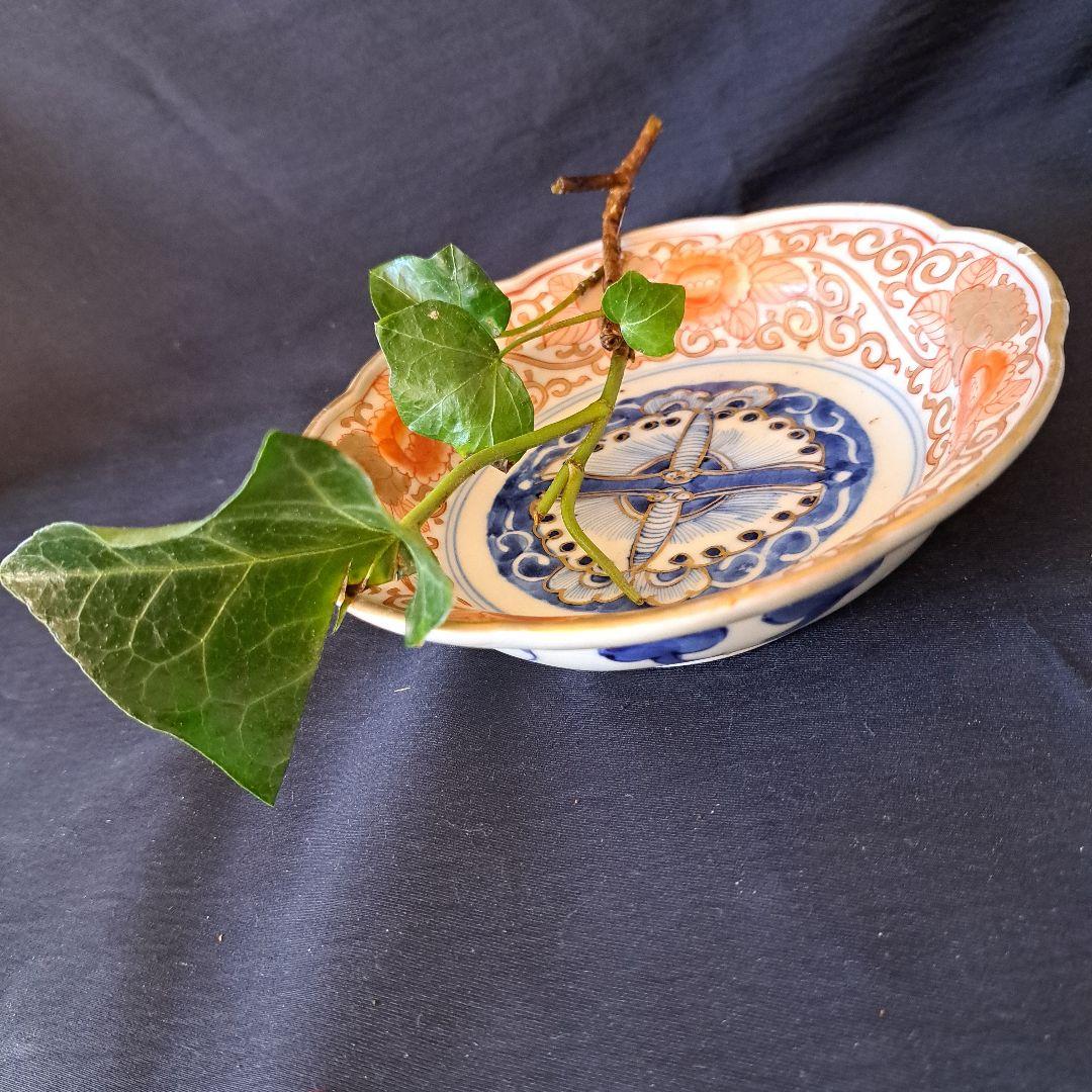 金彩の「花唐草」と向き合ってる「蝶」！古伊万里 皿 4客セット 骨董アンティーク