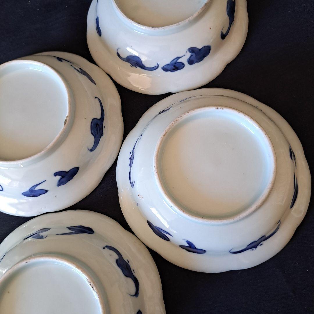 金彩の「花唐草」と向き合ってる「蝶」！古伊万里 皿 4客セット 骨董アンティーク