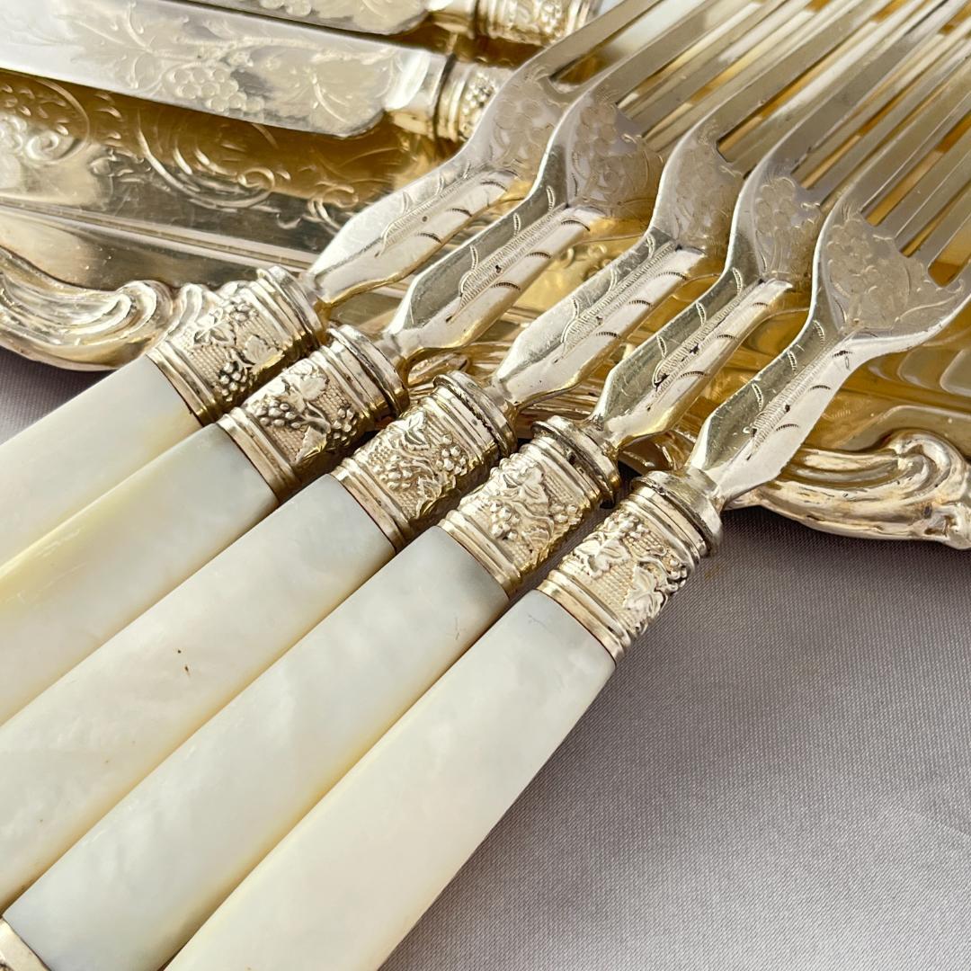 【白蝶貝】パストリーセット10本 マザーオブパール 葡萄と蔦のデコレーション