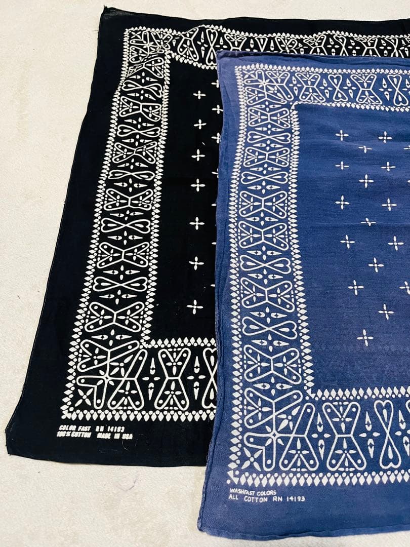 ビンテージ クロスバンダナ ブラック＆ネイビーセット RN14193 60's〜