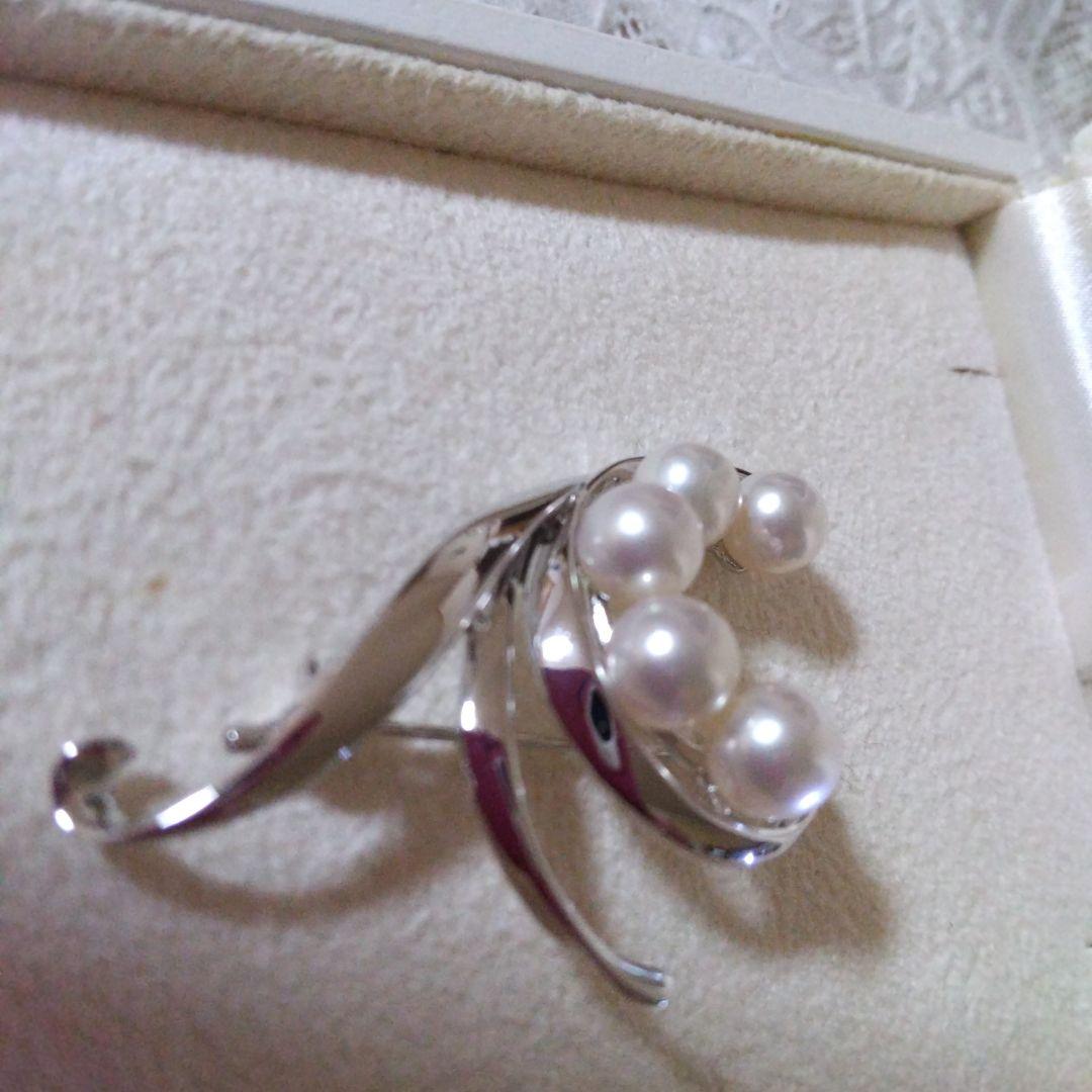 パールブローチ シルバー あこや 真珠 美品