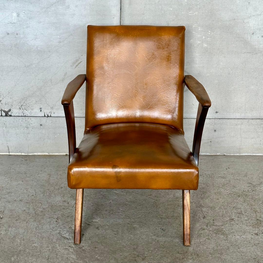 ✦1960〜1970✦PUレザー張り ラウンジチェア 木製脚　喫茶店　昭和レトロ