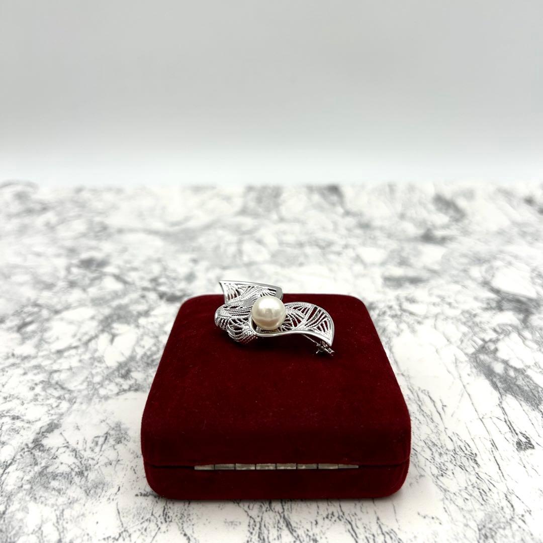 極美品✨ ブローチ パール 白蝶真珠 パールブローチ 10.5mm シルバー