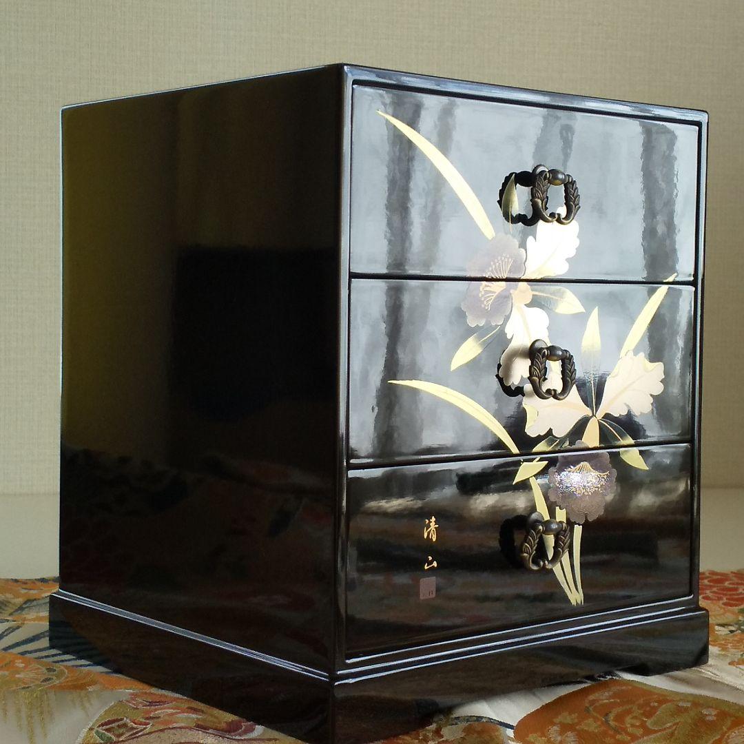 80's 会津塗 小引き出し カトレア 三ツ引タンス 3段引き出し 昭和