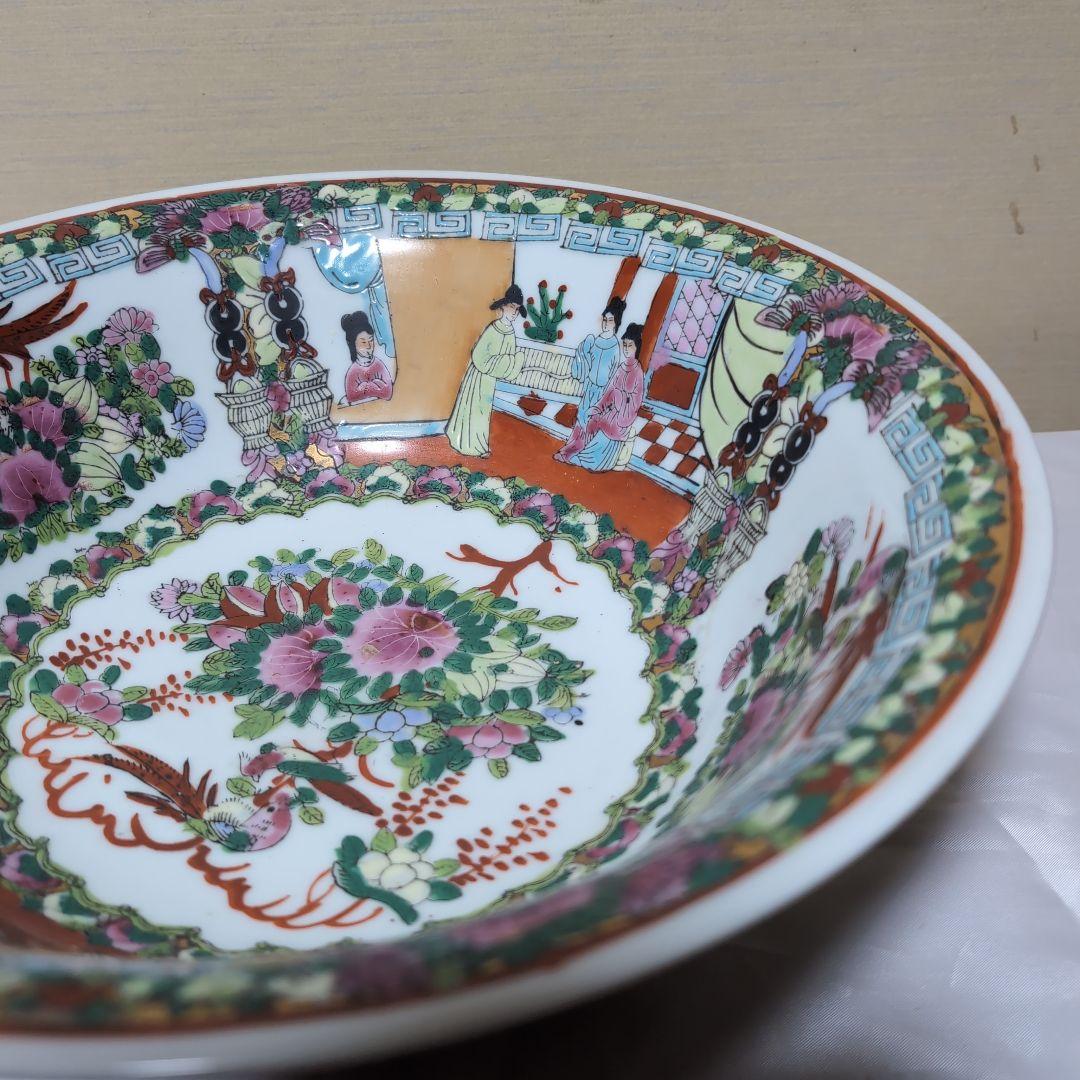 中国明時代五彩花、人物図特大丼