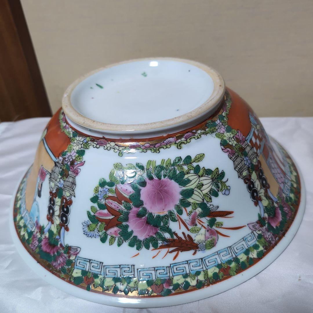 中国明時代五彩花、人物図特大丼