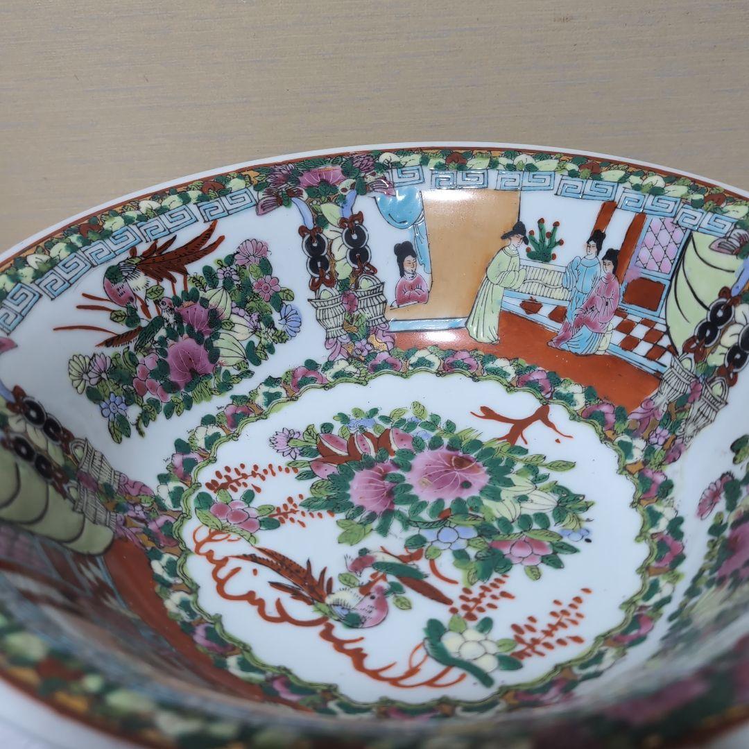 中国明時代五彩花、人物図特大丼