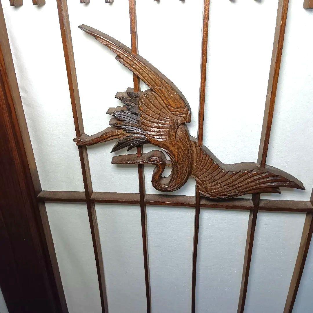 和風　木彫り　障子　４連　折りたたみ　衝立　パーテーション