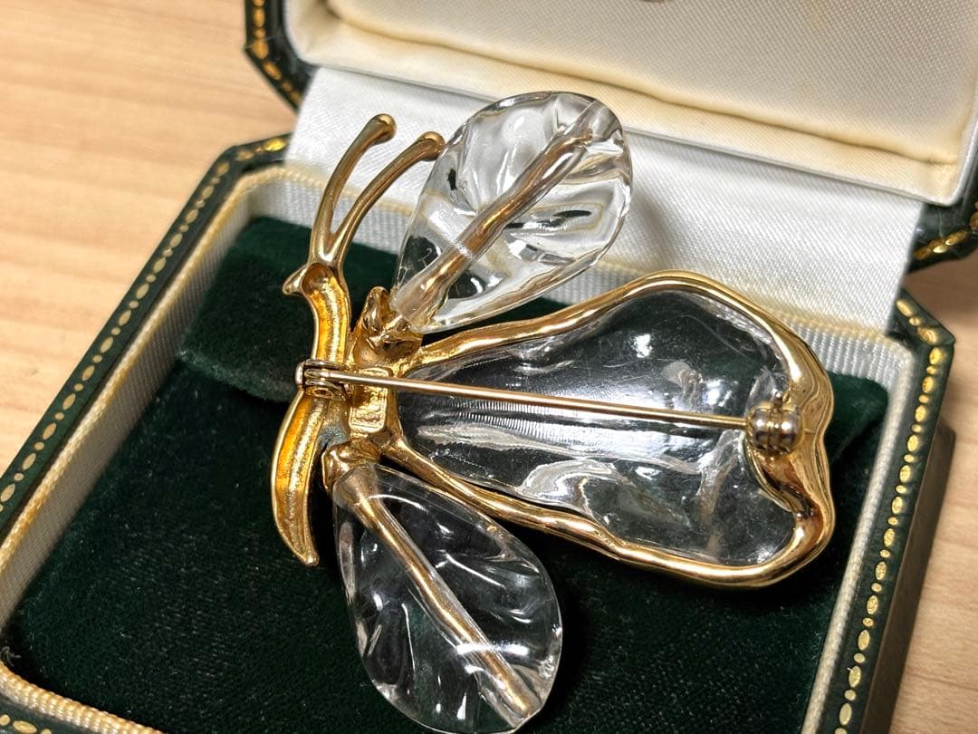 希少 P&M Paris ちょうちょ ヴィンテージ クリア ゴールド ブローチ