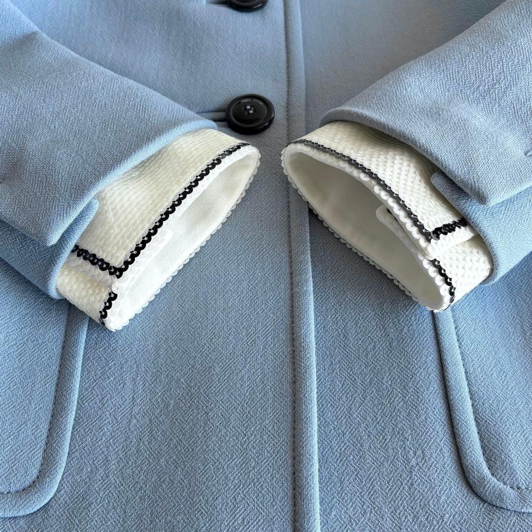 美品 miu miu スパンコール装飾 ステンカラーコート 38 ブルー