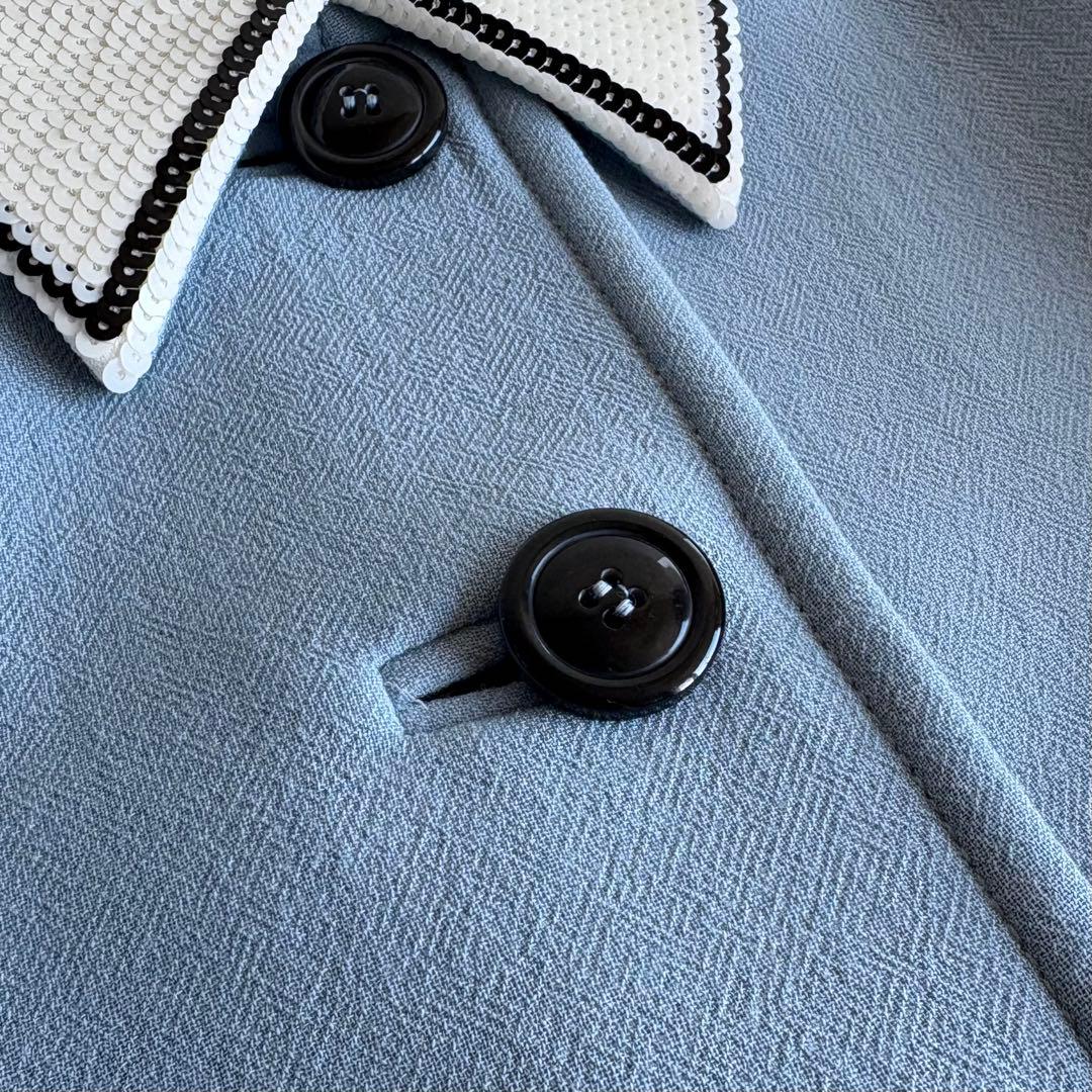 美品 miu miu スパンコール装飾 ステンカラーコート 38 ブルー