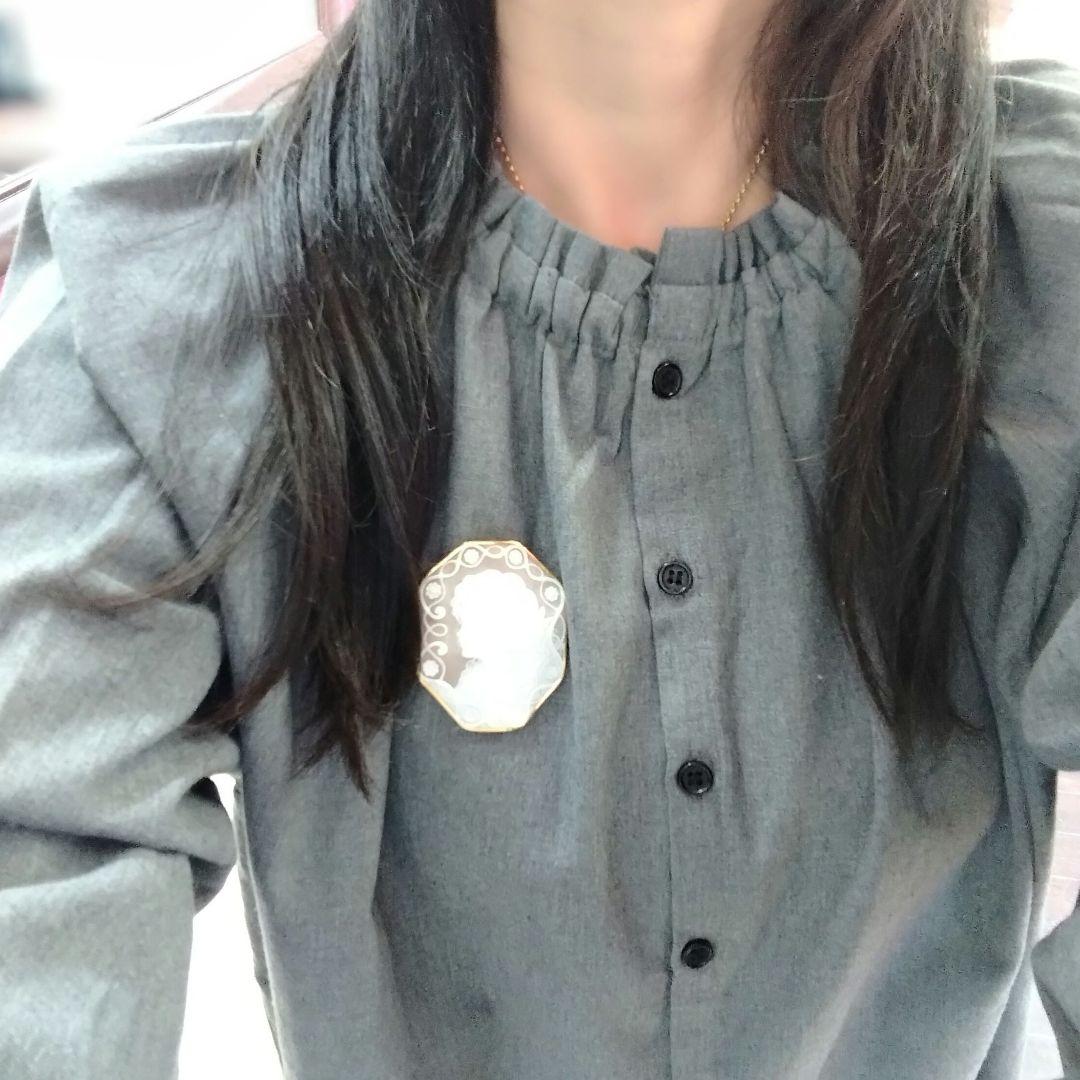 K18◯シェルカメオ★八角形★ブローチ&時々ペンダントトップ★美人シェルカメオ★