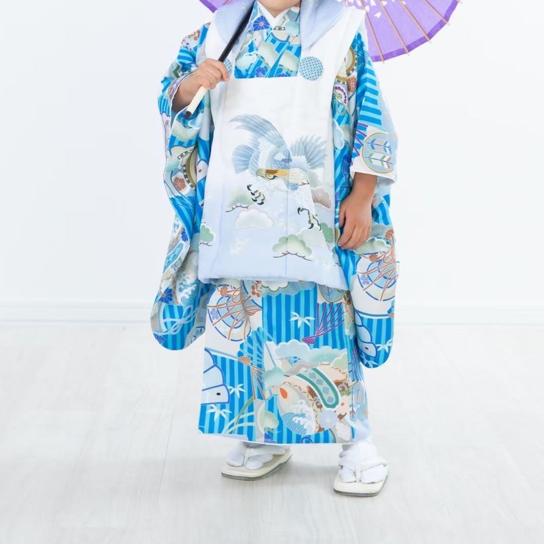 七五三 3歳 男の子 被布 伝統的な和柄衣装 青