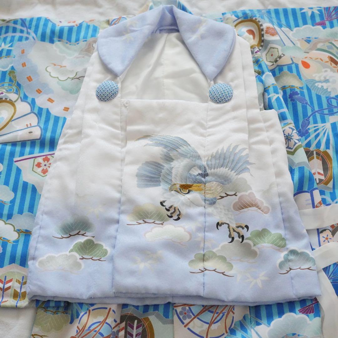 七五三 3歳 男の子 被布 伝統的な和柄衣装 青