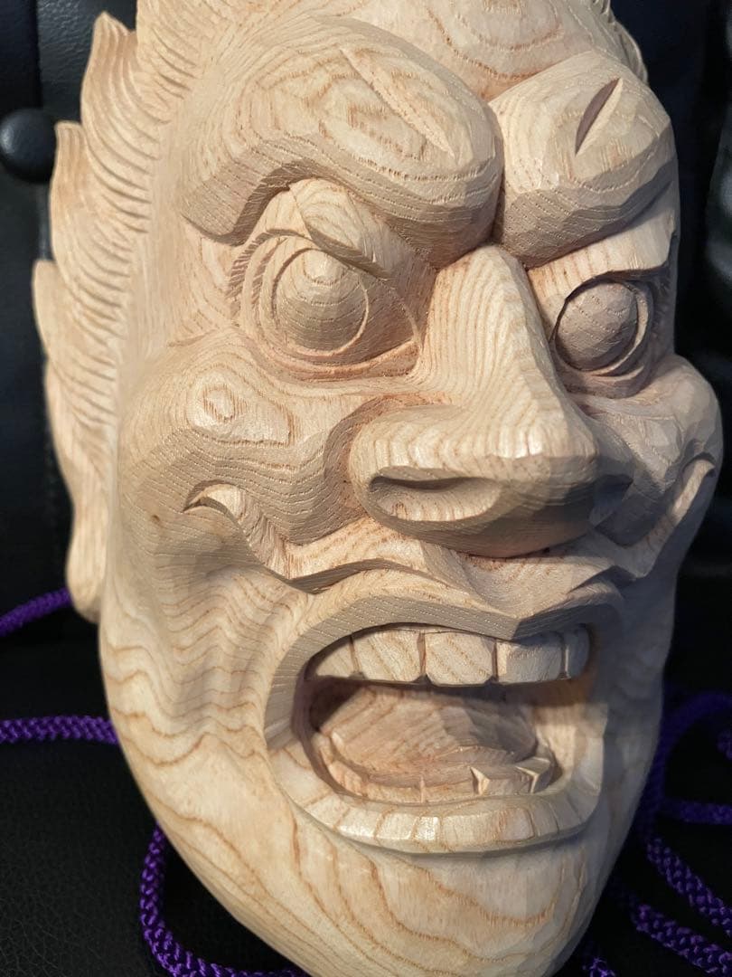 伐折羅大将　手彫り　とても立派な木彫りのお面　名入り