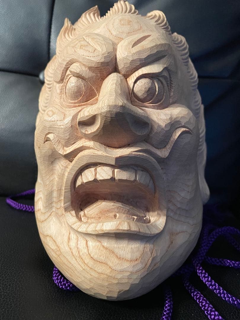 伐折羅大将　手彫り　とても立派な木彫りのお面　名入り