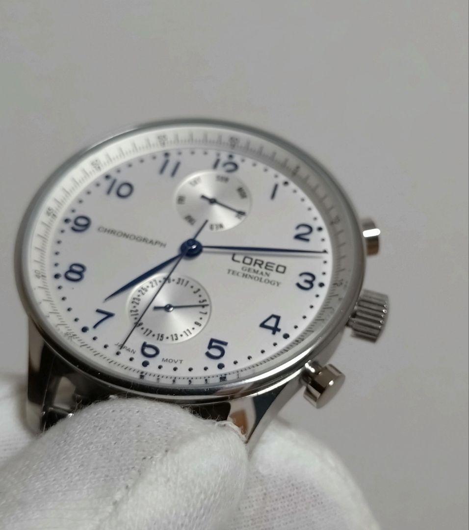 LOREO クロノグラフ 腕時計　革ベルト　Dバックル付き