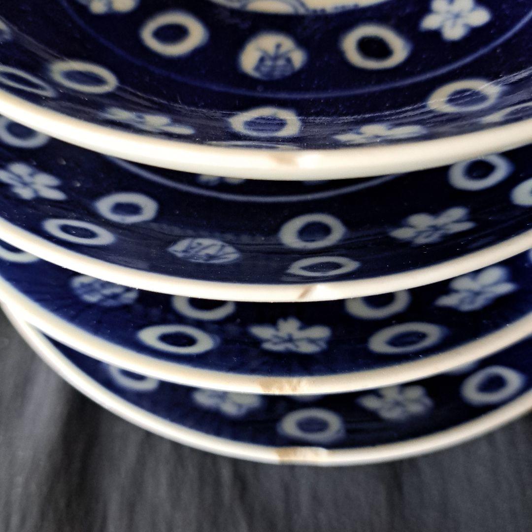 「キズがあっても、\"名品\"！お月見兎(うさぎ)と櫛高台」古伊万里皿4客セット 骨