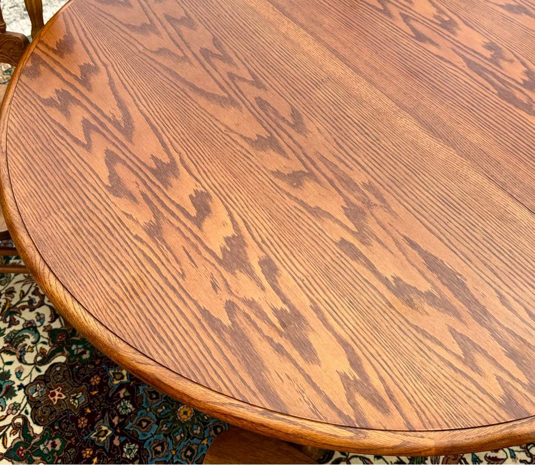 美しいオーク杢目 丸型伸長式テーブル ヴィンテージ　直径122-183cm