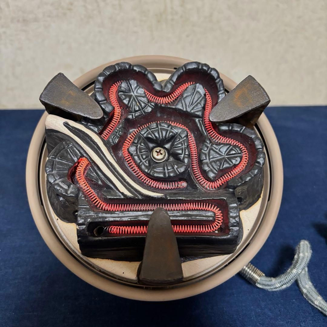 未使用 人間国宝高橋敬典 風炉 茶釜 唐銅鬼面風炉 野々田電熱器 敷板 茶道具
