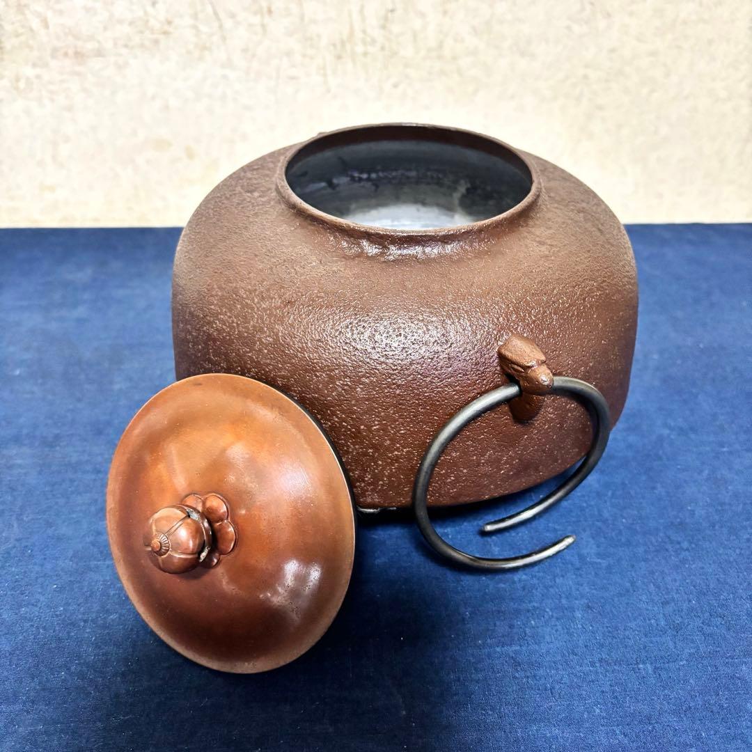 未使用 人間国宝高橋敬典 風炉 茶釜 唐銅鬼面風炉 野々田電熱器 敷板 茶道具