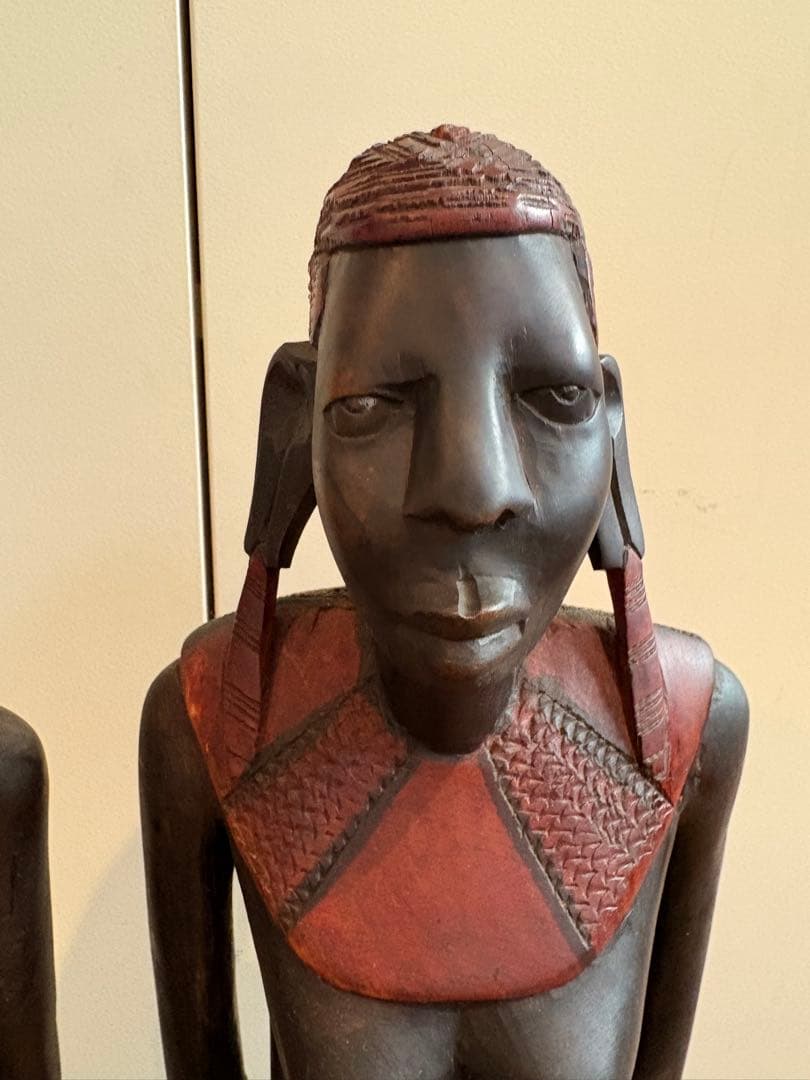 アフリカ民芸品　アンティーク60㎝サイズ　タンザニアマサイ族　木彫りペア人形