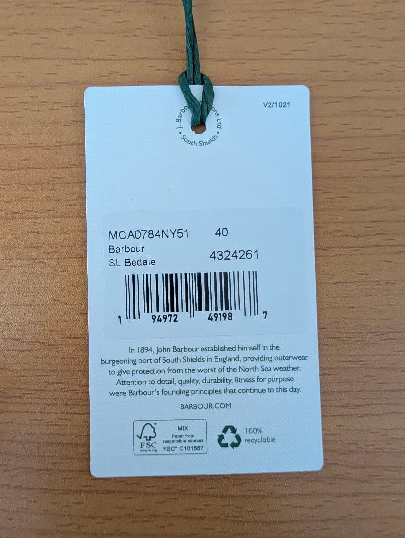 Barbour BEDALE SL 2レイヤー ネイビー サイズ40
