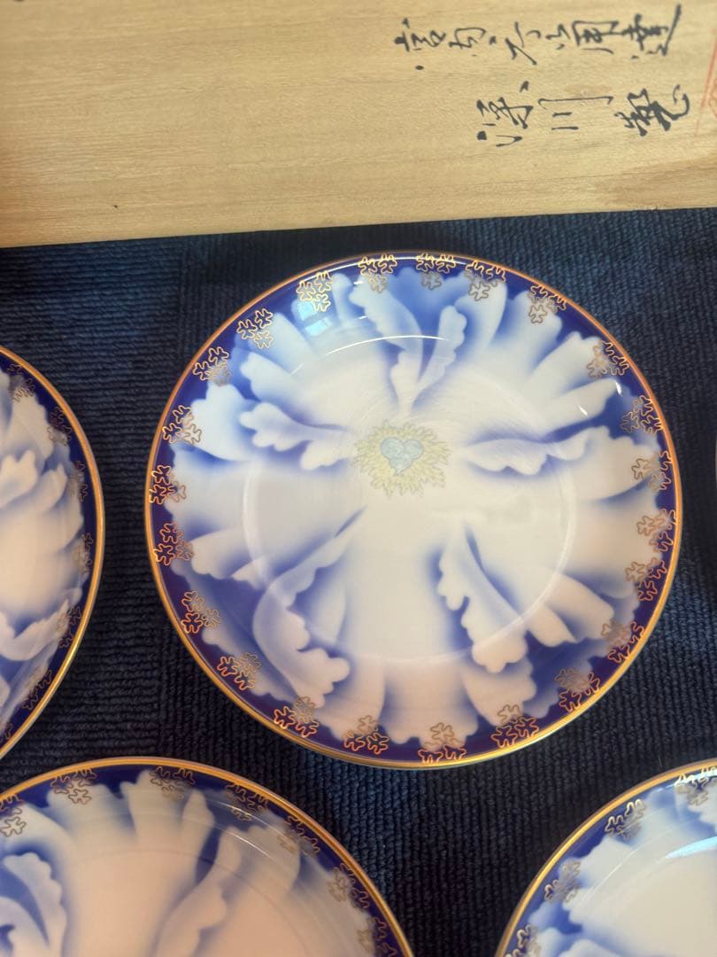 1880 深川製磁　牡丹金ミル　皿　5客　金彩　未使用