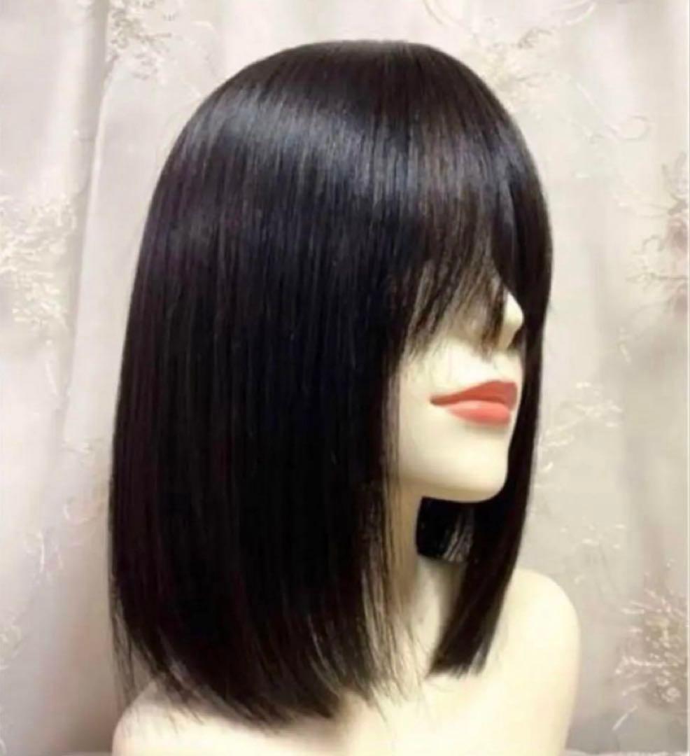 高級レミー人毛100% 自然な黒S フルウィッグリアルスキン医療用