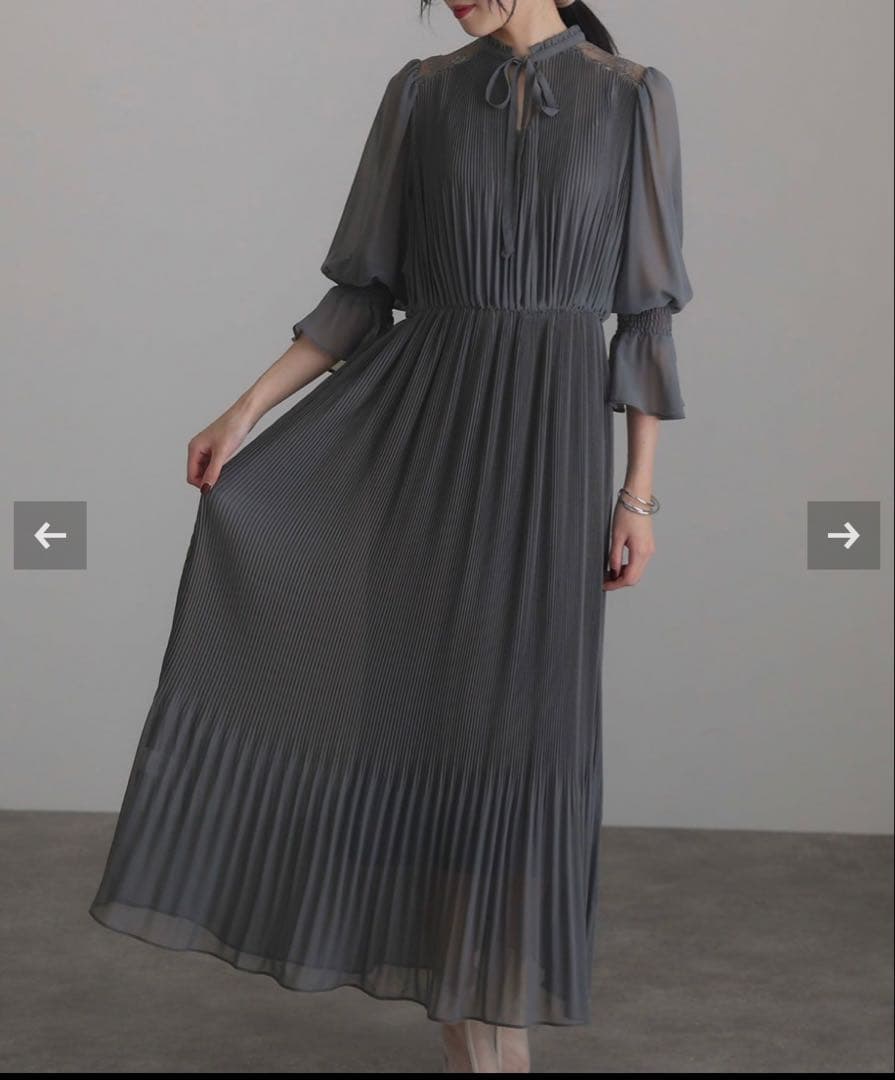 ショルダーレース切り替えシフォンプリーツワンピース【237221638】atlo