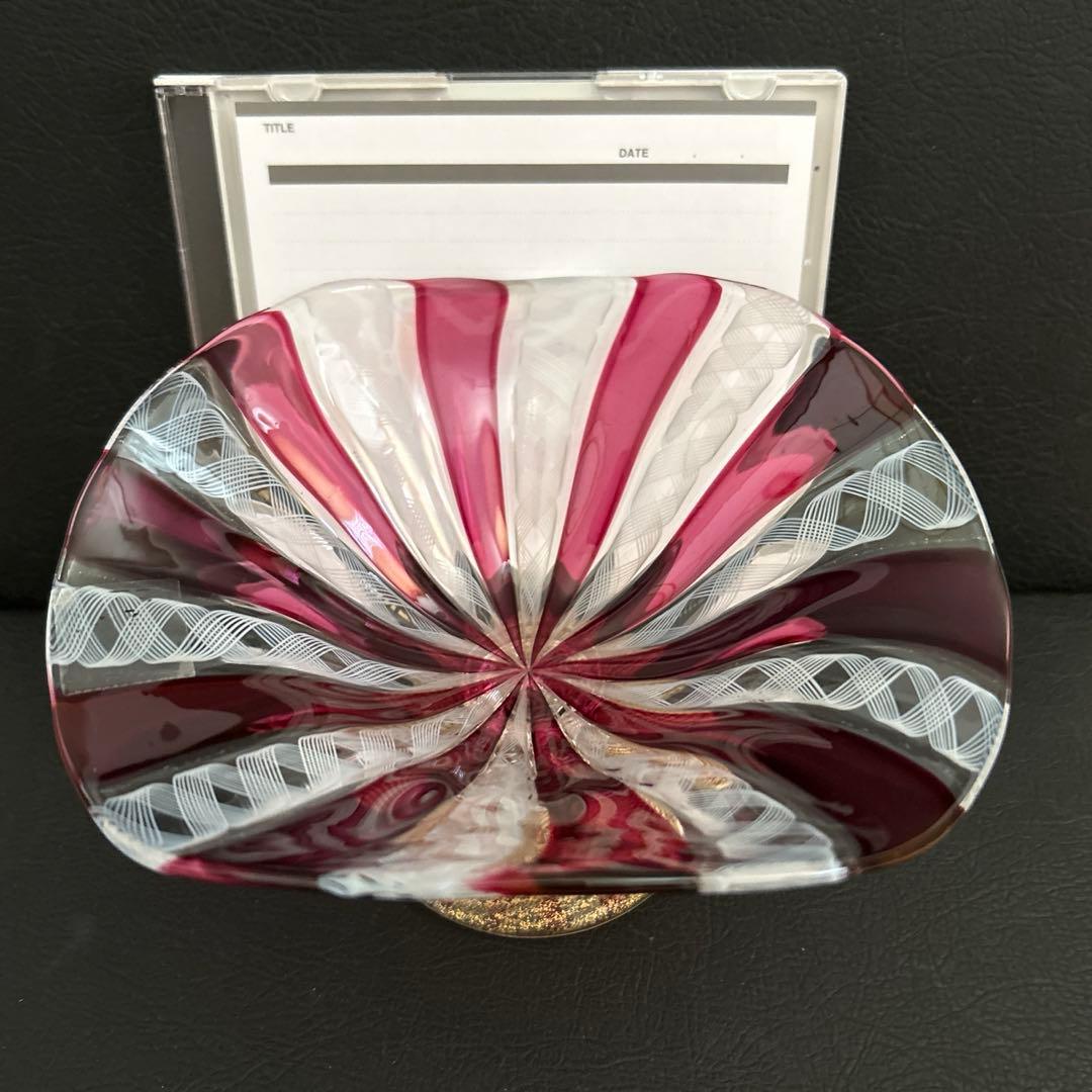 ヴェネチアングラス　レースガラス　コンポート　高台付き