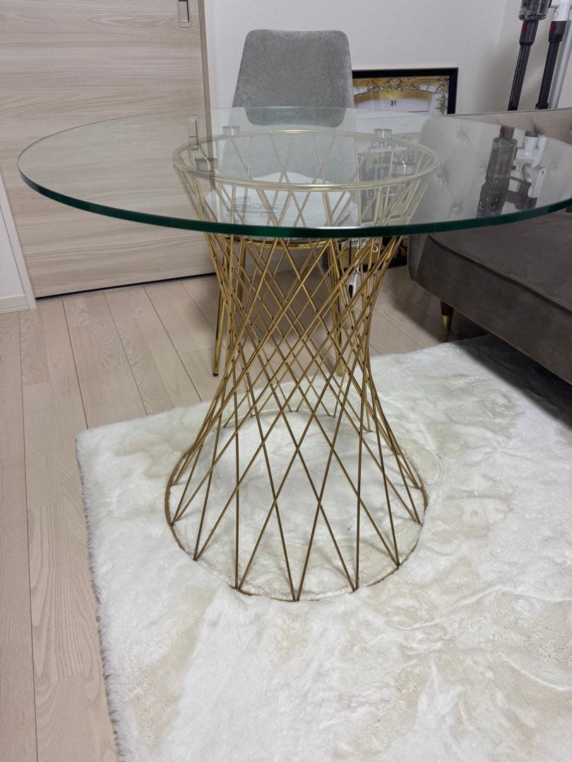 フランフラン　マーリア ダイニングテーブル クリア×ゴールド W800